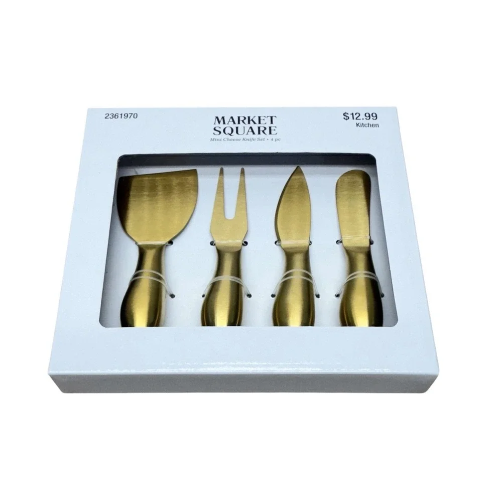 Market Square Mini Cheese Knife Set, 4pc Gold Metal Glossy Modern Spreaders